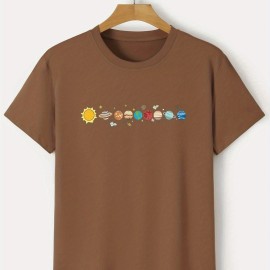 Men's Cartoon Polyester Astronaut And Planet Print Tee Best Sellers Men's Cartoon Polyester Astronaut And Planet Print Tee Best Sellers
