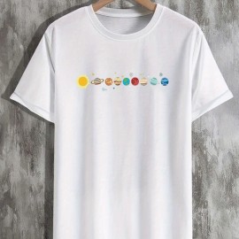 Men's Cartoon Polyester Astronaut And Planet Print Tee Best Sellers Men's Cartoon Polyester Astronaut And Planet Print Tee Best Sellers