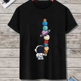 Men's Cartoon Polyester Astronaut And Planet Print Tee Best Sellers Men's Cartoon Polyester Astronaut And Planet Print Tee Best Sellers