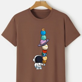 Men's Cartoon Polyester Astronaut And Planet Print Tee Best Sellers Men's Cartoon Polyester Astronaut And Planet Print Tee Best Sellers