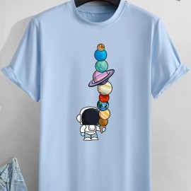 Men's Cartoon Polyester Astronaut And Planet Print Tee Best Sellers Men's Cartoon Polyester Astronaut And Planet Print Tee Best Sellers
