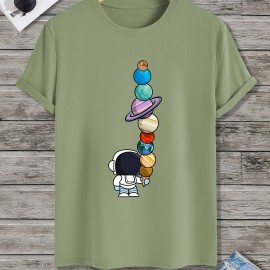 Men's Cartoon Polyester Astronaut And Planet Print Tee Best Sellers Men's Cartoon Polyester Astronaut And Planet Print Tee Best Sellers