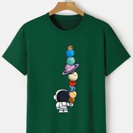 Men's Cartoon Polyester Astronaut And Planet Print Tee Best Sellers Men's Cartoon Polyester Astronaut And Planet Print Tee Best Sellers