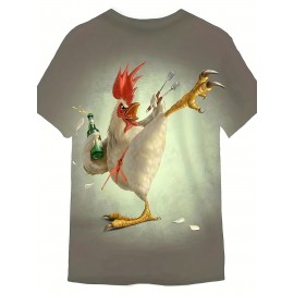 Kung Fu Rooster Pattern 3d PrintT-shirt, Men's Casual Slightly Stretch Round Neck T-shirt For Spring Summer Kung Fu Rooster Pattern 3d PrintT-shirt, Men's Casual Slightly Stretch Round Neck T-shirt For Spring Summer