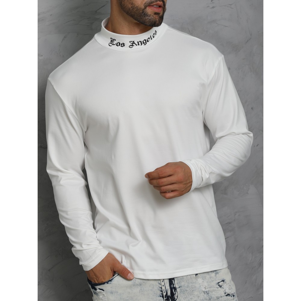 LOS ANGELES Print Men's Casual Turtleneck Long Sleeve Fit Slim T-shirt, Spring Fall LOS ANGELES Print Men's Casual Turtleneck Long Sleeve Fit Slim T-shirt, Spring Fall
