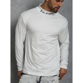 LOS ANGELES Print Men's Casual Turtleneck Long Sleeve Fit Slim T-shirt, Spring Fall LOS ANGELES Print Men's Casual Turtleneck Long Sleeve Fit Slim T-shirt, Spring Fall