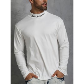 LOS ANGELES Print Men's Casual Turtleneck Long Sleeve Fit Slim T-shirt, Spring Fall LOS ANGELES Print Men's Casual Turtleneck Long Sleeve Fit Slim T-shirt, Spring Fall
