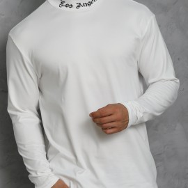LOS ANGELES Print Men's Casual Turtleneck Long Sleeve Fit Slim T-shirt, Spring Fall LOS ANGELES Print Men's Casual Turtleneck Long Sleeve Fit Slim T-shirt, Spring Fall