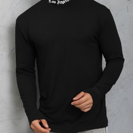 LOS ANGELES Print Men's Casual Turtleneck Long Sleeve Fit Slim T-shirt, Spring Fall LOS ANGELES Print Men's Casual Turtleneck Long Sleeve Fit Slim T-shirt, Spring Fall