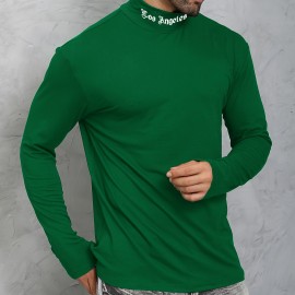 LOS ANGELES Print Men's Casual Turtleneck Long Sleeve Fit Slim T-shirt, Spring Fall LOS ANGELES Print Men's Casual Turtleneck Long Sleeve Fit Slim T-shirt, Spring Fall
