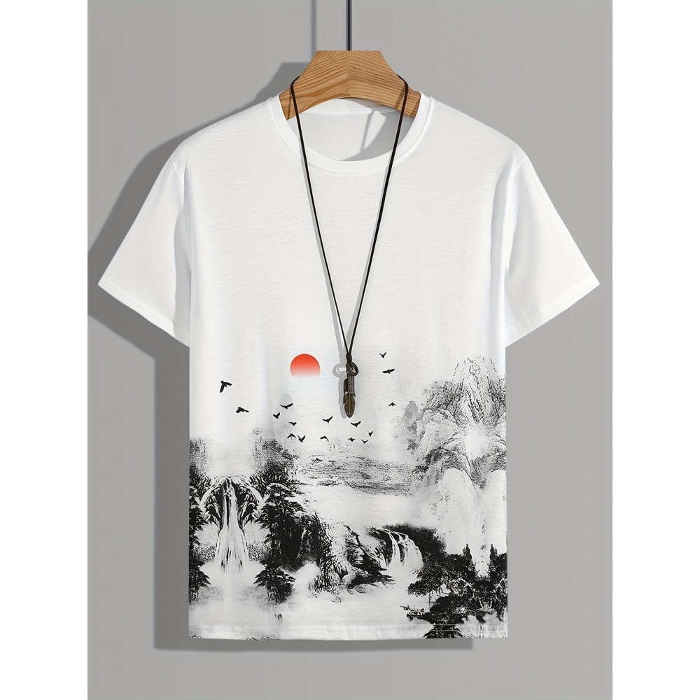 Men's Landscape Print T-Shirt - Casual and Comfortable Summer Tee Men's Landscape Print T-Shirt - Casual and Comfortable Summer Tee