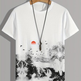 Men's Landscape Print T-Shirt - Casual and Comfortable Summer Tee Men's Landscape Print T-Shirt - Casual and Comfortable Summer Tee