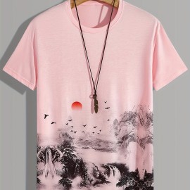 Men's Landscape Print T-Shirt - Casual and Comfortable Summer Tee Men's Landscape Print T-Shirt - Casual and Comfortable Summer Tee