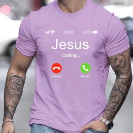 Jesus Calling Pattern Print Men's Comfy T-shirt, Graphic Tee Men's Summer Outdoor Clothes, Men's Clothing, Tops For Men Jesus Calling Pattern Print Men's Comfy T-shirt, Graphic Tee Men's Summer Outdoor Clothes, Men's Clothing, Tops For Men