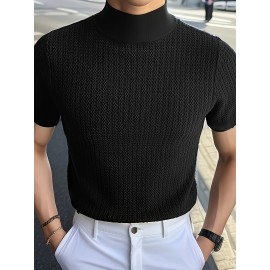 Men's Comfy Chic Turtleneck Solid T-shirt, Men's Summer Slim Fit Outdoor Clothes, Men's Clothing, Tops For Men, Gift For Men