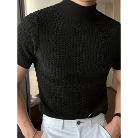 Men's Comfy Chic Turtleneck Solid T-shirt, Men's Summer Slim Fit Outdoor Clothes, Men's Clothing, Tops For Men, Gift For Men Men's Comfy Chic Turtleneck Solid T-shirt, Men's Summer Slim Fit Outdoor Clothes, Men's Clothing, Tops For Men, Gift For Men