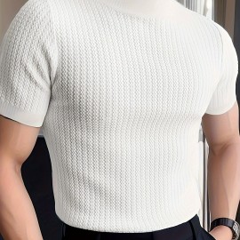 Men's Comfy Chic Turtleneck Solid T-shirt, Men's Summer Slim Fit Outdoor Clothes, Men's Clothing, Tops For Men, Gift For Men Men's Comfy Chic Turtleneck Solid T-shirt, Men's Summer Slim Fit Outdoor Clothes, Men's Clothing, Tops For Men, Gift For Men
