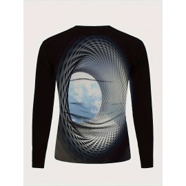 3D Geometric Print Men's Trendy Graphic Long Sleeve Fit T-shirt, Spring Fall 3D Geometric Print Men's Trendy Graphic Long Sleeve Fit T-shirt, Spring Fall