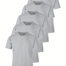 5pcs Men's Solid Cotton Lightweight Crew Neck T-Shirts Set For Summer Sports, Gift For Men 5pcs Men's Solid Cotton Lightweight Crew Neck T-Shirts Set For Summer Sports, Gift For Men