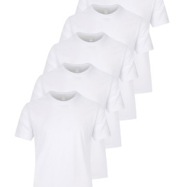 5pcs Men's Solid Cotton Lightweight Crew Neck T-Shirts Set For Summer Sports, Gift For Men 5pcs Men's Solid Cotton Lightweight Crew Neck T-Shirts Set For Summer Sports, Gift For Men