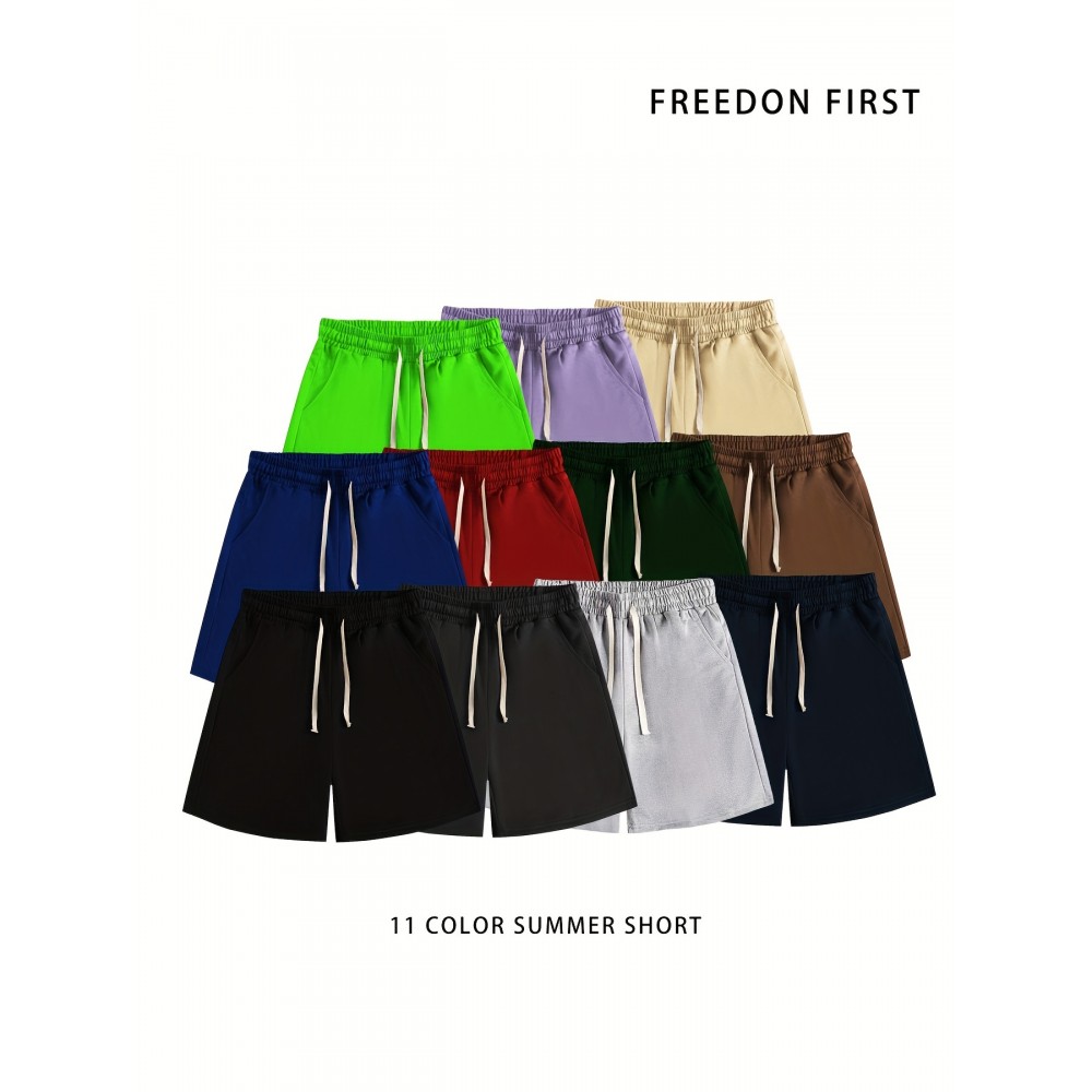 Various Color Classic Design Comfy Shorts, Men's Casual Solid Color Slightly Stretch Elastic Waist Drawstring Shorts For Summer Various Color Classic Design Comfy Shorts, Men's Casual Solid Color Slightly Stretch Elastic Waist Drawstring Shorts For Summer