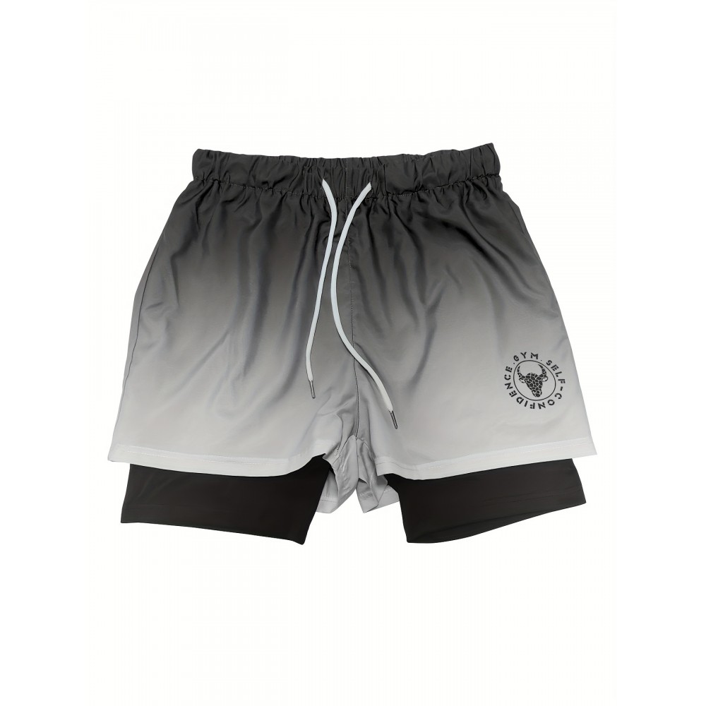 2-in-1 Double Layer Shorts With Inner Zipper Pocket, Men's Mid Stretch Sports Shorts For Summer Gym Workout Training 2-in-1 Double Layer Shorts With Inner Zipper Pocket, Men's Mid Stretch Sports Shorts For Summer Gym Workout Training