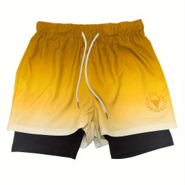 2-in-1 Double Layer Shorts With Inner Zipper Pocket, Men's Mid Stretch Sports Shorts For Summer Gym Workout Training 2-in-1 Double Layer Shorts With Inner Zipper Pocket, Men's Mid Stretch Sports Shorts For Summer Gym Workout Training
