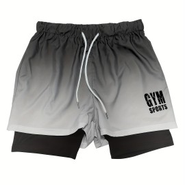 2-in-1 Double Layer Shorts With Inner Zipper Pocket, Men's Mid Stretch Sports Shorts For Summer Gym Workout Training 2-in-1 Double Layer Shorts With Inner Zipper Pocket, Men's Mid Stretch Sports Shorts For Summer Gym Workout Training