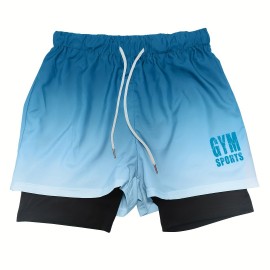 2-in-1 Double Layer Shorts With Inner Zipper Pocket, Men's Mid Stretch Sports Shorts For Summer Gym Workout Training 2-in-1 Double Layer Shorts With Inner Zipper Pocket, Men's Mid Stretch Sports Shorts For Summer Gym Workout Training