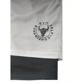 2-in-1 Double Layer Shorts With Inner Zipper Pocket, Men's Mid Stretch Sports Shorts For Summer Gym Workout Training 2-in-1 Double Layer Shorts With Inner Zipper Pocket, Men's Mid Stretch Sports Shorts For Summer Gym Workout Training