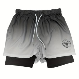2-in-1 Double Layer Shorts With Inner Zipper Pocket, Men's Mid Stretch Sports Shorts For Summer Gym Workout Training 2-in-1 Double Layer Shorts With Inner Zipper Pocket, Men's Mid Stretch Sports Shorts For Summer Gym Workout Training