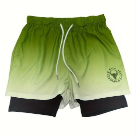 2-in-1 Double Layer Shorts With Inner Zipper Pocket, Men's Mid Stretch Sports Shorts For Summer Gym Workout Training 2-in-1 Double Layer Shorts With Inner Zipper Pocket, Men's Mid Stretch Sports Shorts For Summer Gym Workout Training