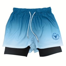 2-in-1 Double Layer Shorts With Inner Zipper Pocket, Men's Mid Stretch Sports Shorts For Summer Gym Workout Training 2-in-1 Double Layer Shorts With Inner Zipper Pocket, Men's Mid Stretch Sports Shorts For Summer Gym Workout Training