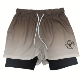 2-in-1 Double Layer Shorts With Inner Zipper Pocket, Men's Mid Stretch Sports Shorts For Summer Gym Workout Training 2-in-1 Double Layer Shorts With Inner Zipper Pocket, Men's Mid Stretch Sports Shorts For Summer Gym Workout Training