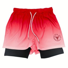 2-in-1 Double Layer Shorts With Inner Zipper Pocket, Men's Mid Stretch Sports Shorts For Summer Gym Workout Training 2-in-1 Double Layer Shorts With Inner Zipper Pocket, Men's Mid Stretch Sports Shorts For Summer Gym Workout Training