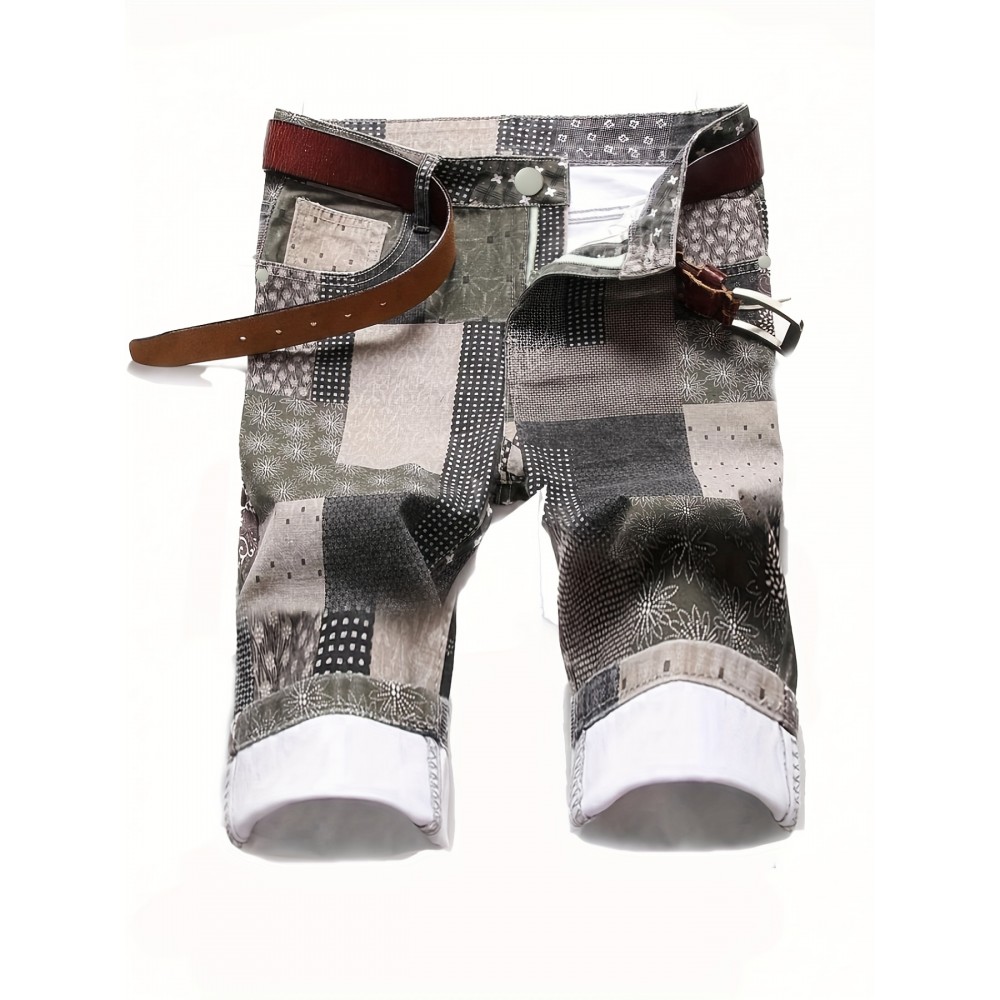Men's Casual Stars Print Trendy Cotton Jean Shorts Shopping Dating Mid Pants Men's Casual Stars Print Trendy Cotton Jean Shorts Shopping Dating Mid Pants