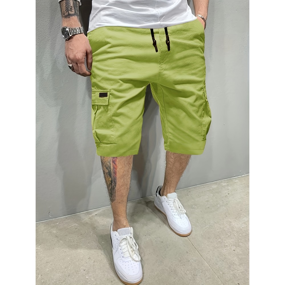 Men's Stylish Loose Solid Cargo Shorts With Pockets, Active Breathable Comfy Drawstring Shorts For Hiking Jogging Cycling Outdoor Fitness Workout Men's Stylish Loose Solid Cargo Shorts With Pockets, Active Breathable Comfy Drawstring Shorts For Hiking Jogging Cycling Outdoor Fitness Workout