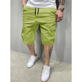 Men's Stylish Loose Solid Cargo Shorts With Pockets, Active Breathable Comfy Drawstring Shorts For Hiking Jogging Cycling Outdoor Fitness Workout Men's Stylish Loose Solid Cargo Shorts With Pockets, Active Breathable Comfy Drawstring Shorts For Hiking Jogging Cycling Outdoor Fitness Workout