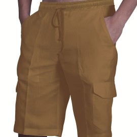 Classic Design Cotton Cargo Shorts, Men's Casual Multi Pocket Waist Drawstring Cargo Shorts For Summer Outdoor Classic Design Cotton Cargo Shorts, Men's Casual Multi Pocket Waist Drawstring Cargo Shorts For Summer Outdoor