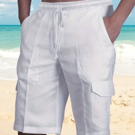 Classic Design Cotton Cargo Shorts, Men's Casual Multi Pocket Waist Drawstring Cargo Shorts For Summer Outdoor Classic Design Cotton Cargo Shorts, Men's Casual Multi Pocket Waist Drawstring Cargo Shorts For Summer Outdoor