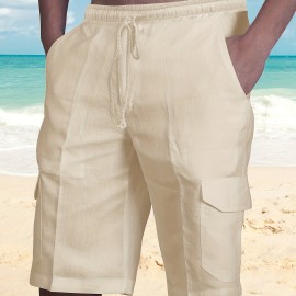 Classic Design Cotton Cargo Shorts, Men's Casual Multi Pocket Waist Drawstring Cargo Shorts For Summer Outdoor Classic Design Cotton Cargo Shorts, Men's Casual Multi Pocket Waist Drawstring Cargo Shorts For Summer Outdoor