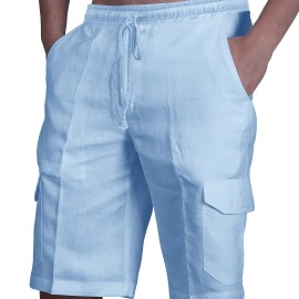 Classic Design Cotton Cargo Shorts, Men's Casual Multi Pocket Waist Drawstring Cargo Shorts For Summer Outdoor Classic Design Cotton Cargo Shorts, Men's Casual Multi Pocket Waist Drawstring Cargo Shorts For Summer Outdoor
