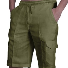 Classic Design Cotton Cargo Shorts, Men's Casual Multi Pocket Waist Drawstring Cargo Shorts For Summer Outdoor Classic Design Cotton Cargo Shorts, Men's Casual Multi Pocket Waist Drawstring Cargo Shorts For Summer Outdoor