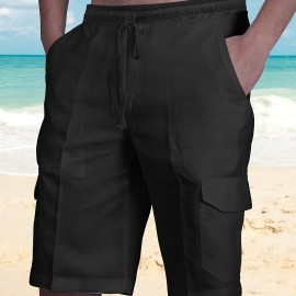 Classic Design Cotton Cargo Shorts, Men's Casual Multi Pocket Waist Drawstring Cargo Shorts For Summer Outdoor Classic Design Cotton Cargo Shorts, Men's Casual Multi Pocket Waist Drawstring Cargo Shorts For Summer Outdoor
