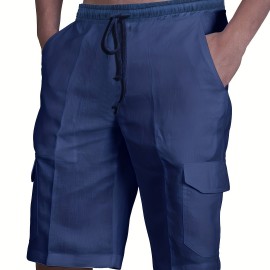 Classic Design Cotton Cargo Shorts, Men's Casual Multi Pocket Waist Drawstring Cargo Shorts For Summer Outdoor Classic Design Cotton Cargo Shorts, Men's Casual Multi Pocket Waist Drawstring Cargo Shorts For Summer Outdoor