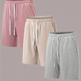 3pcs Classic Design Casual Cotton Slightly Stretch Drawstring Shorts, Men's Shorts For Summer 3pcs Classic Design Casual Cotton Slightly Stretch Drawstring Shorts, Men's Shorts For Summer