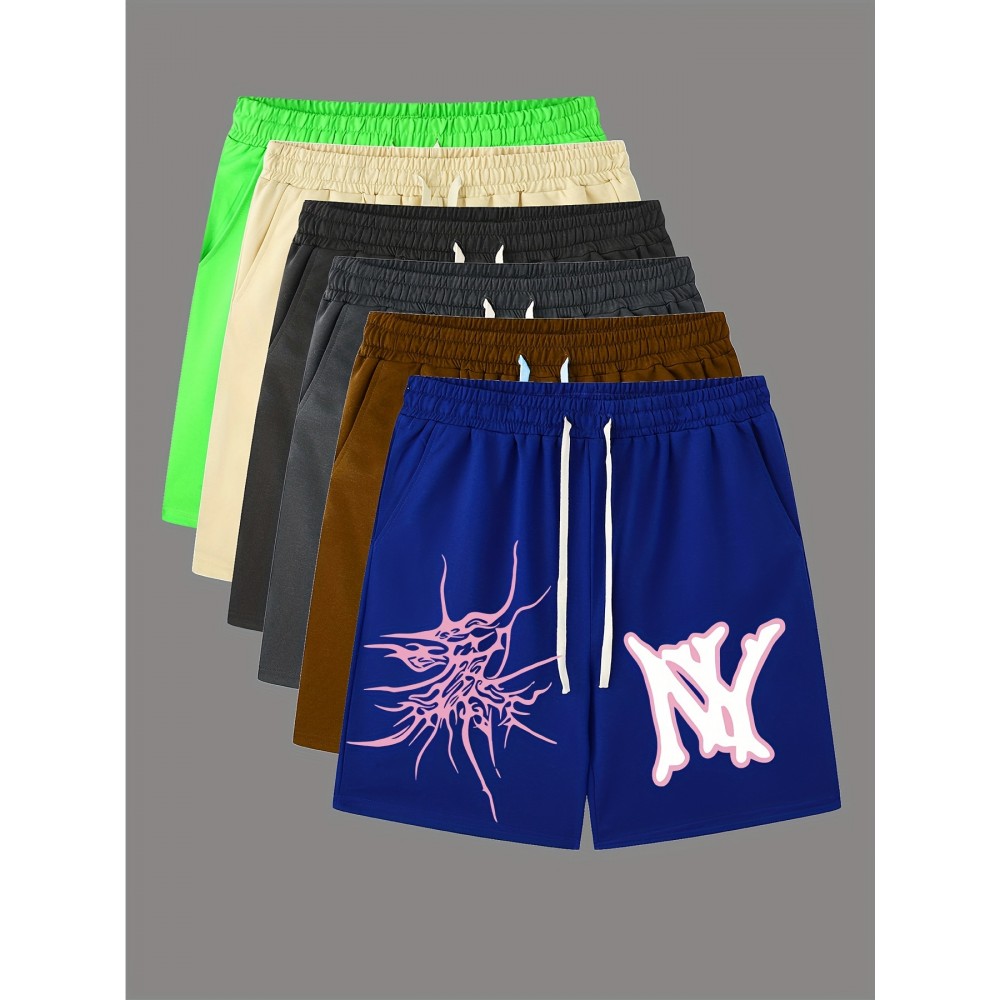 Graphic Pattern Comfy Shorts, Men's Casual Slightly Stretch Elastic Waist Drawstring Shorts For Summer Basketball Beach Resort Graphic Pattern Comfy Shorts, Men's Casual Slightly Stretch Elastic Waist Drawstring Shorts For Summer Basketball Beach Resort