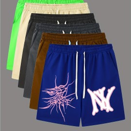 Graphic Pattern Comfy Shorts, Men's Casual Slightly Stretch Elastic Waist Drawstring Shorts For Summer Basketball Beach Resort Graphic Pattern Comfy Shorts, Men's Casual Slightly Stretch Elastic Waist Drawstring Shorts For Summer Basketball Beach Resort