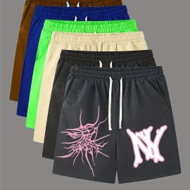 Graphic Pattern Comfy Shorts, Men's Casual Slightly Stretch Elastic Waist Drawstring Shorts For Summer Basketball Beach Resort Graphic Pattern Comfy Shorts, Men's Casual Slightly Stretch Elastic Waist Drawstring Shorts For Summer Basketball Beach Resort