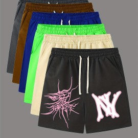 Graphic Pattern Comfy Shorts, Men's Casual Slightly Stretch Elastic Waist Drawstring Shorts For Summer Basketball Beach Resort Graphic Pattern Comfy Shorts, Men's Casual Slightly Stretch Elastic Waist Drawstring Shorts For Summer Basketball Beach Resort
